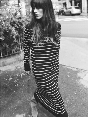 Zara Striped Long Sleeve Maxi Dress - Black and White, size L